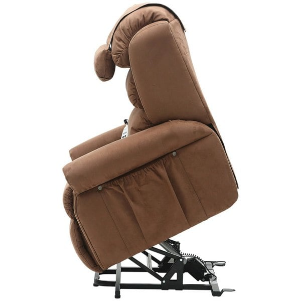 Dual Motor Rise and Recline Armchair - Waterfall Pillow - Brown Suedette Fabric Loops
