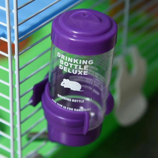 Purple hamster cage drinking bottle with deluxe nozzle