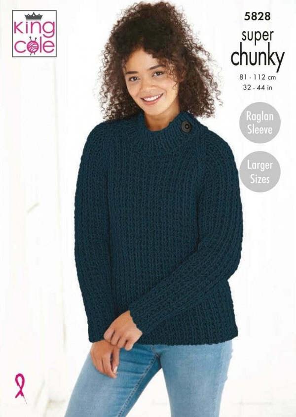 King Cole Timeless Super Chunky Knitting Pattern 5828, Sweaters, Jackets, Cardigans for Women, 32 - 44 Inches