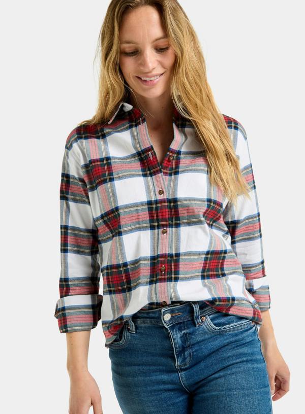 Classic Flannel Shirt - Red and Beige Check