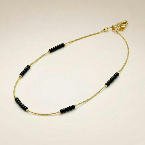 The Colourful Aura Golden Brass Black Pearl Minimalist Thin Slim Foot Payal Anklet