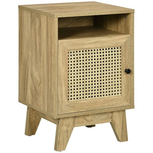 Wyld Haus Vini Raba Natural Wood Bedside Table With Rattan Drawer and Door