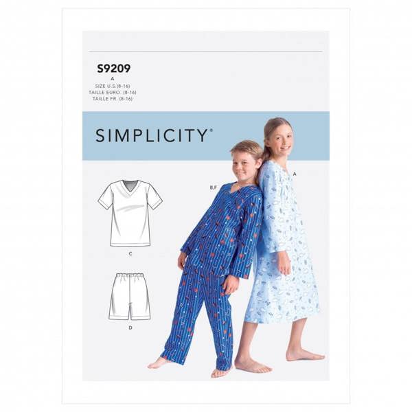 Simplicity Sewing Pattern 9209, Pyjamas for Kids, A (8-10-12-14-16) - Easy