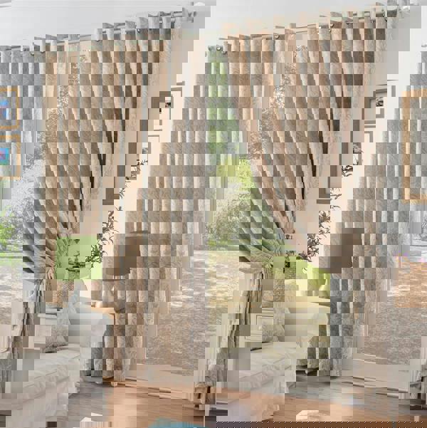 Luxury Living Chenille Jacquard Lined Ring Top Eyelet Curtains