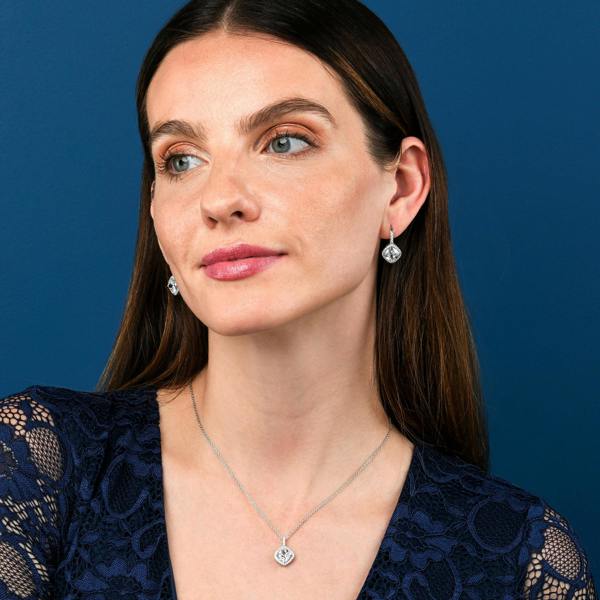 namana 925 Sterling Silver Cushion Shaped Halo Pendant Necklace For Women
