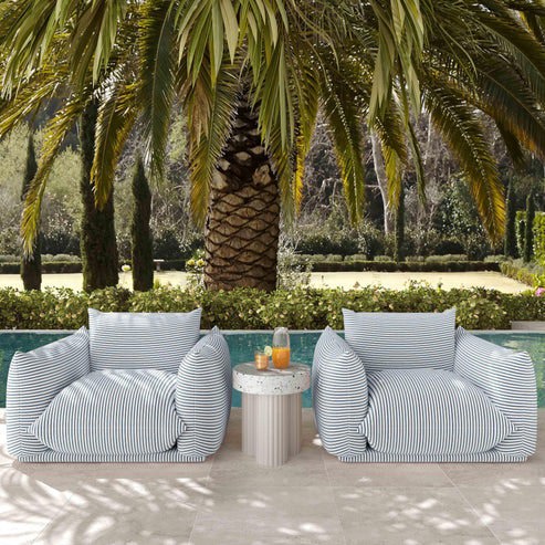 Furniture Edit Saint Tropez Pearl and Blue Striped Stuffed Outdoor Armchair