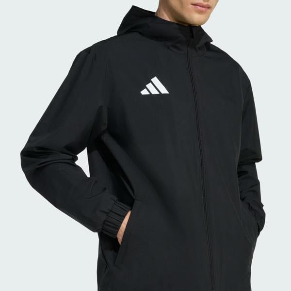 Adidas Mens Entrada 26 All Weather Rain Jacket Waterproof Coat Black JZ9101