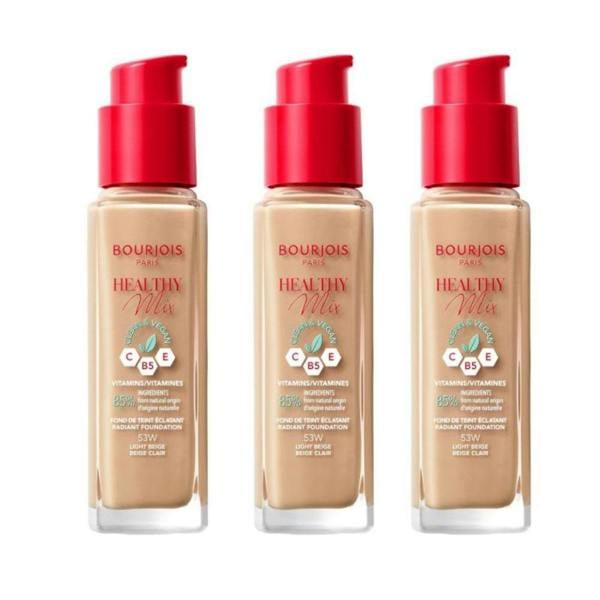 Bourjois Paris 3 x Bourjois Healthy Mix Clean and Vegan Foundation 30ml - 53W Light Beige