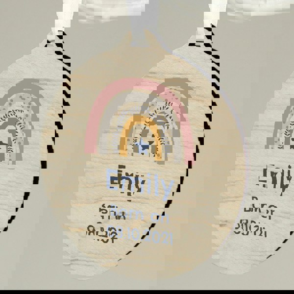 Personalised Memento Company Personalised Pink Rainbow Round Wooden Decoration