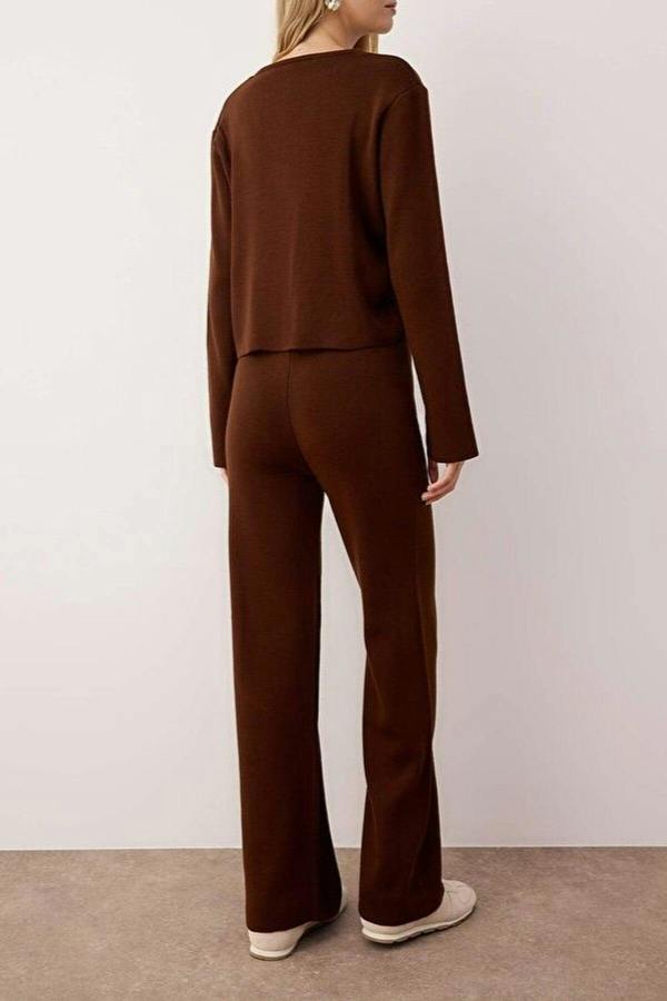 WOVCOR 2-Piece Asymmetric Button Detail Sweater-Pants Knitwear Set
