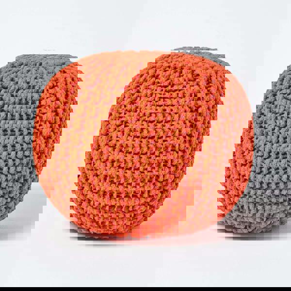 HOMESCAPES Round Cotton Knitted Pouffe Footstool Bean Filled Hand Knitted