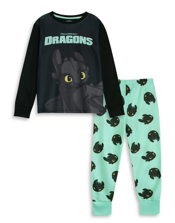 How to Train Your Dragon Unisex Kids Black Toothless Long Sleeve Long Leg Pyjama Set