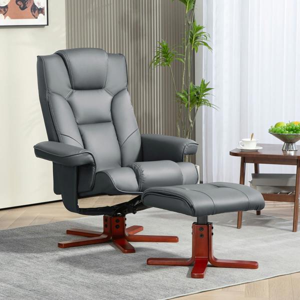HOMCOM Reclining Armchair with Footstool Adjustable Backrest - Grey