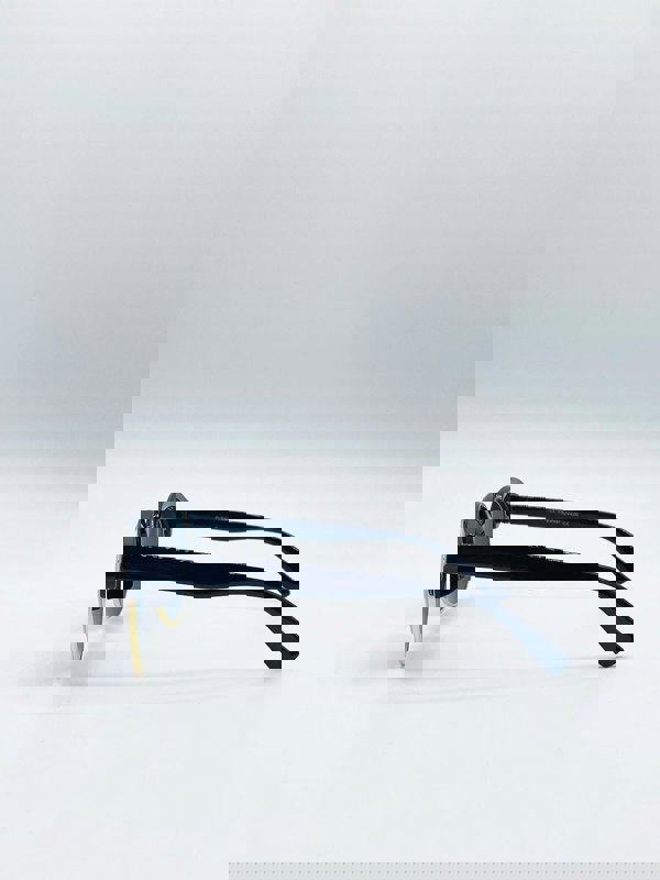 SVNX Black Round Sunglasses with Blue Revo Lenses and Gold Detail