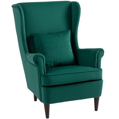 Bobobiy Modern Accent Chair, Velvet-Feel Fabric Reading Chair with Solid Wood Legs, Dark Green