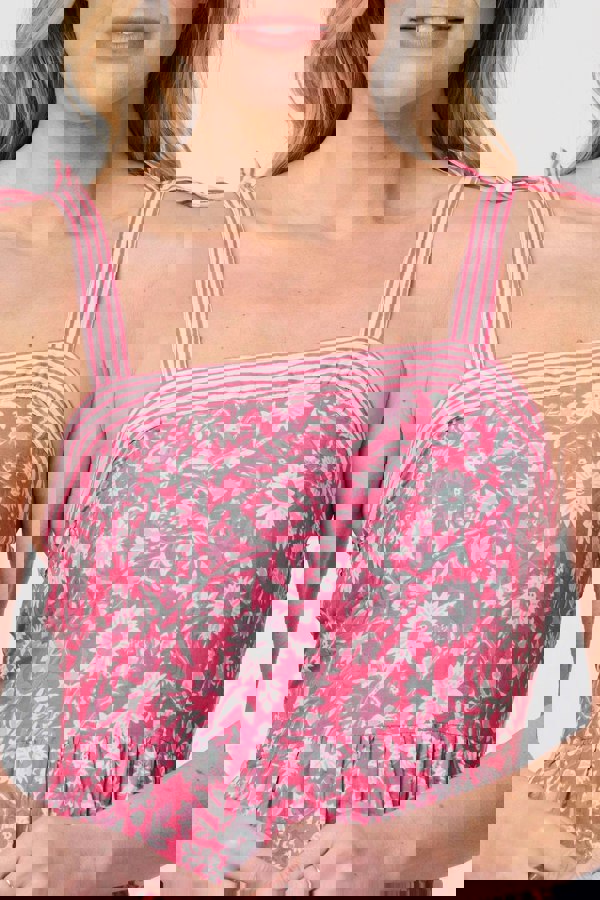 Pink | Floral Sleeveless Tiered Sun Dress