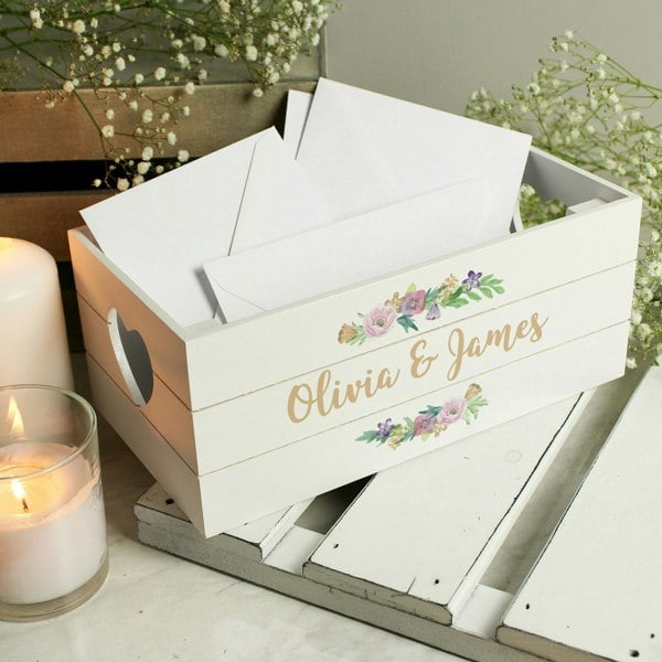 Personalised Memento Company Personalised Floral Couples White Wooden Crate
