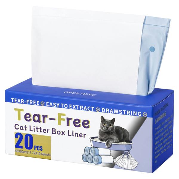 Skylos Cat Litter Bags Auto Scoop Bin Liners Heavy Duty Drawstring 40 Pack Blue