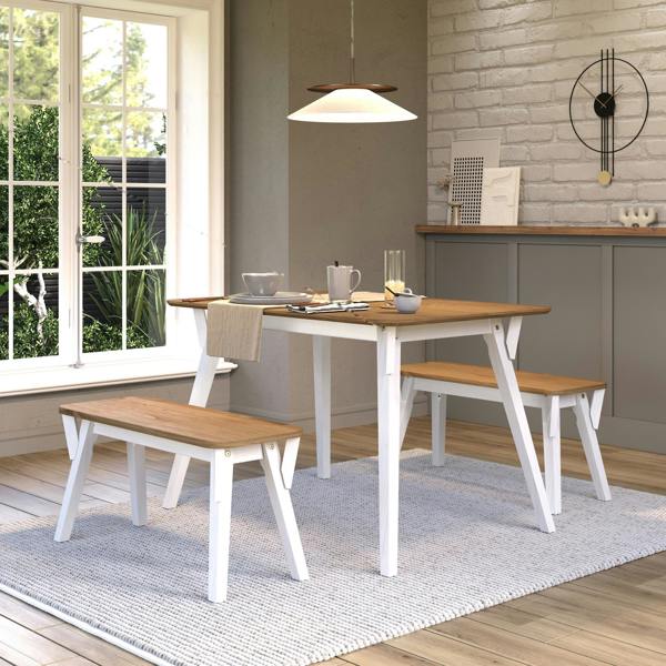 Core Products Linea 3-Piece Dining Set, Table & 2 Benches, Scandinavian Design