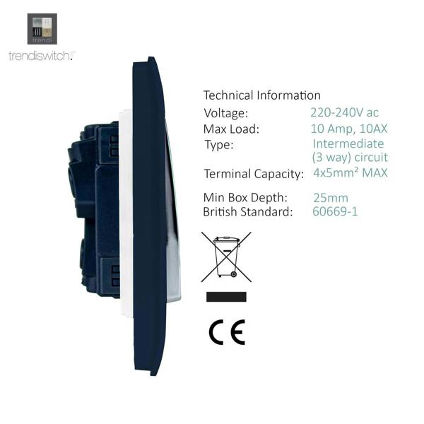 Trendi Switch 1 Gang Intermediate Rocker Light Switch in Navy Blue