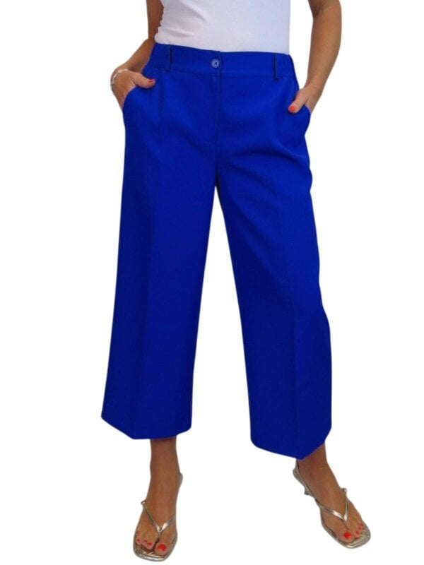 Paulo Due Womens Wide Leg Cropped Tailored Trousers - Royal Blue