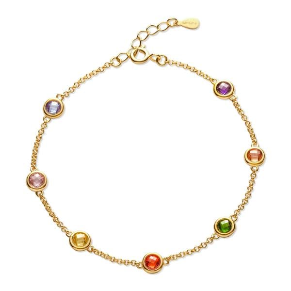 namana Gold Plated Sterling Silver Chain Bracelet with Multi Coloured Cubic Zirconia Stones