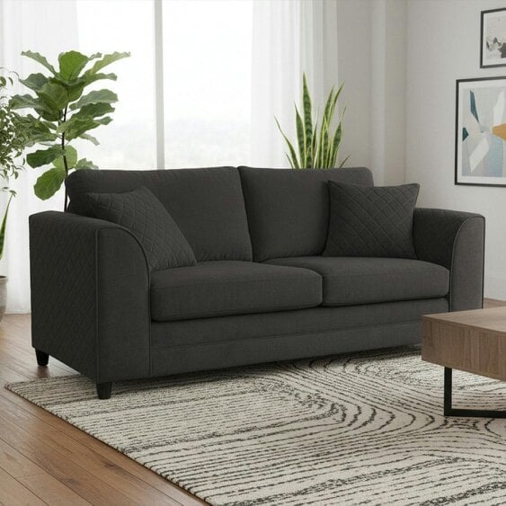 Furnishings For Less Quilted Full Fabric Chenille 3 Seater Sofa - Black