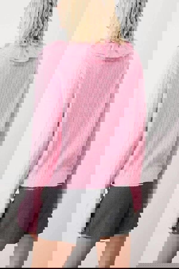 WOVCOR V-Neck Soft Texture Knit Cardigan with Button and Ruffle Detailed