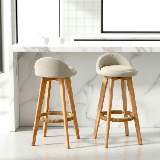 Havendro 2PCS Low Back Bar Stools Chair Kitchen Island Breakfast Bar Stools Wooden Frame