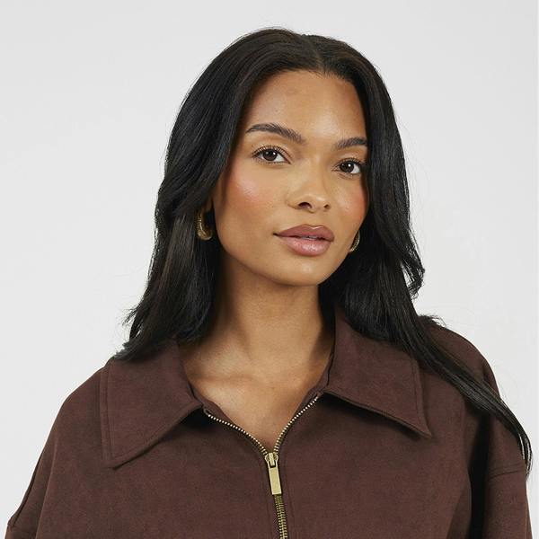 Brave Soul Chocolate Faux Suede Bomber Jacket - Chocolate Image 4