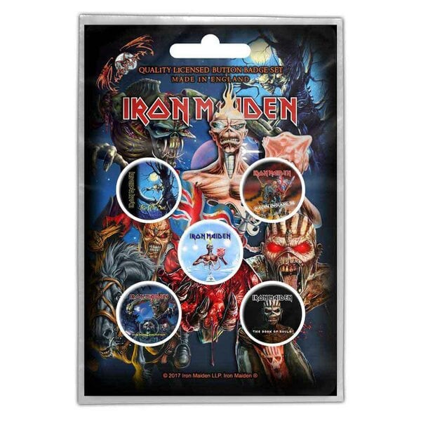 Iron Maiden Albums Book of Souls 5 x Pin Button Badge Pack