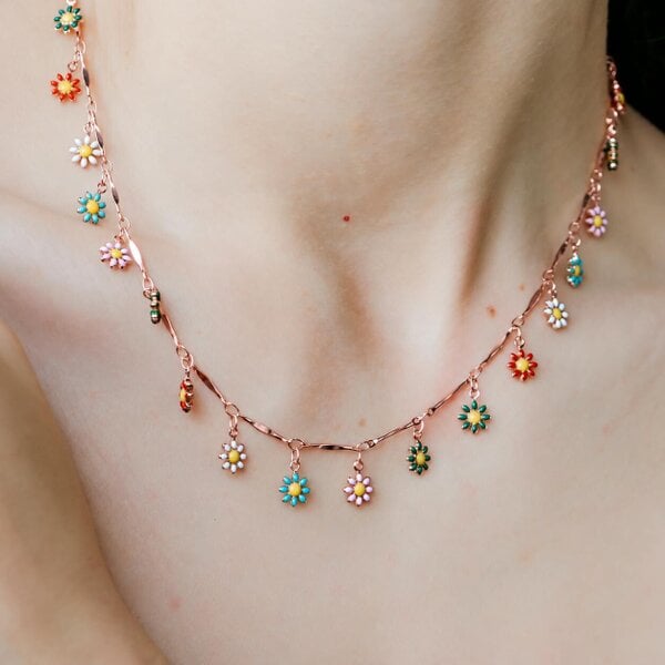 The Colourful Aura Colourful Rainbow Flower  Indie Boho Daisy Charms Dangle Choker Summer Necklace
