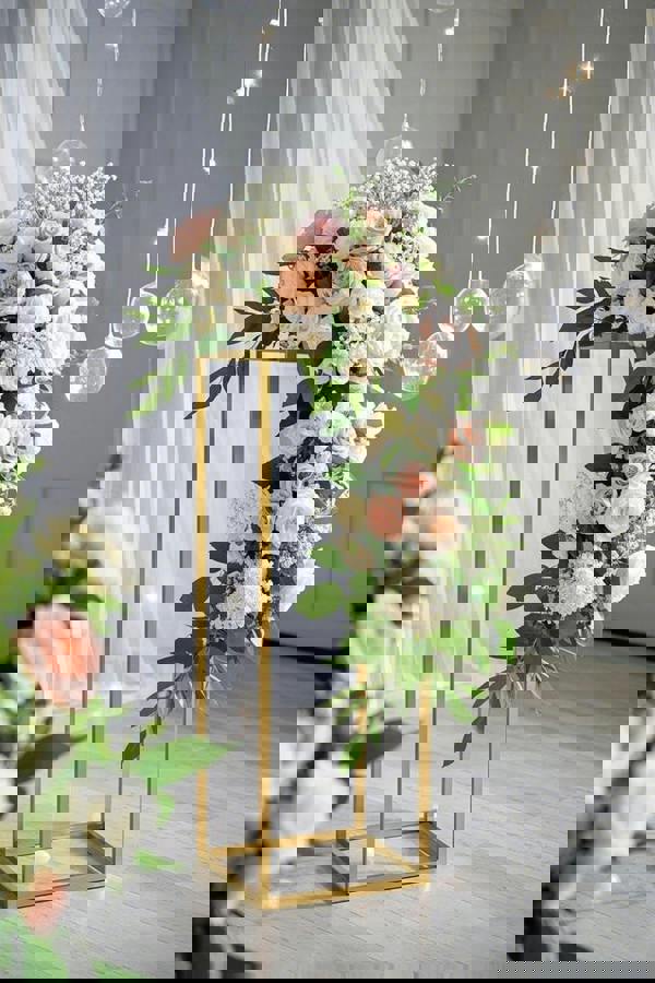 Living and Home Gold Detachable Wedding Metal Flower Stand Rectangular Floor Vase Column, 21cm W x 21cm D x 40cm H