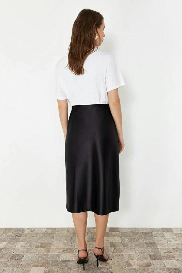 WOVCOR Satin A-Line Midi Knit Skirt