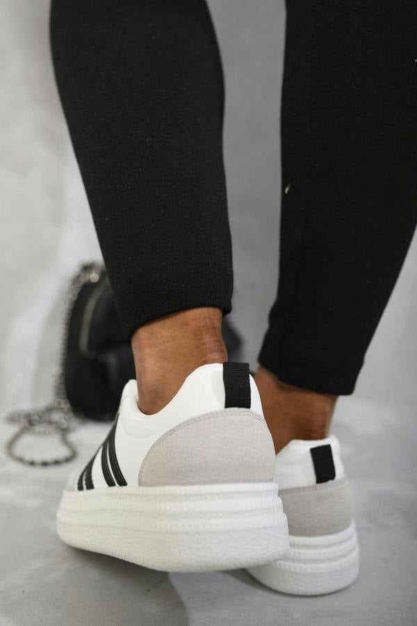 Annie Striped Lace Up Trainers - Black