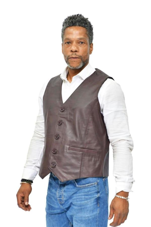 Infinity Leather Mens Classic Leather Waistcoat-Chester