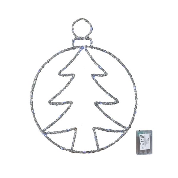 Samuel Alexander 49cm Battery Powered Light up Christmas Silver Tree Ball with Twinkling Blue LEDs