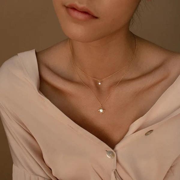 Elk & Bloom 14K Gold Double Star Diamanté Pendant Necklace