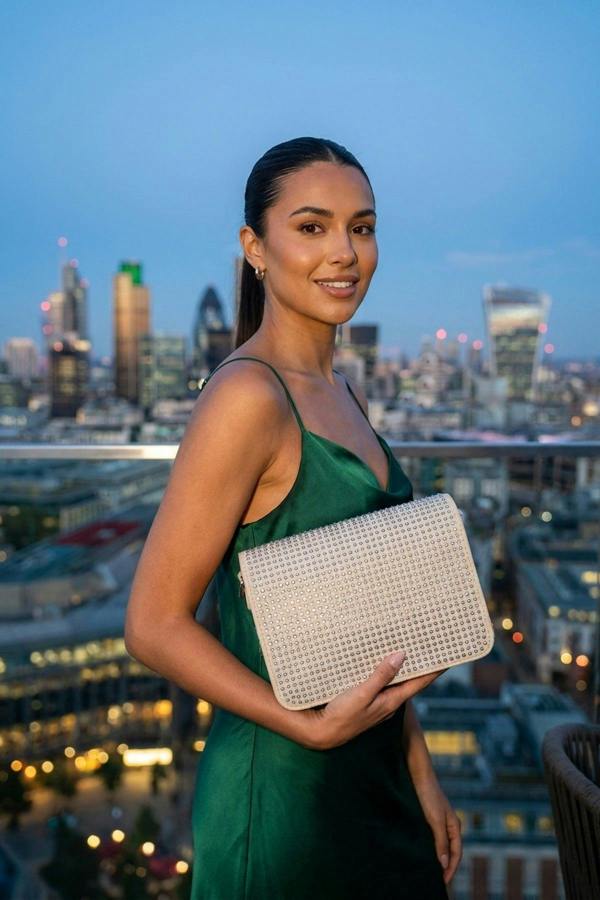Pearl Diamante Flap Crossbody Bag - White