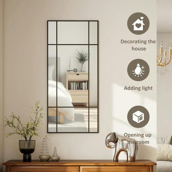 Decorative Grid Wall Mirror, with Back Hooks - Black
