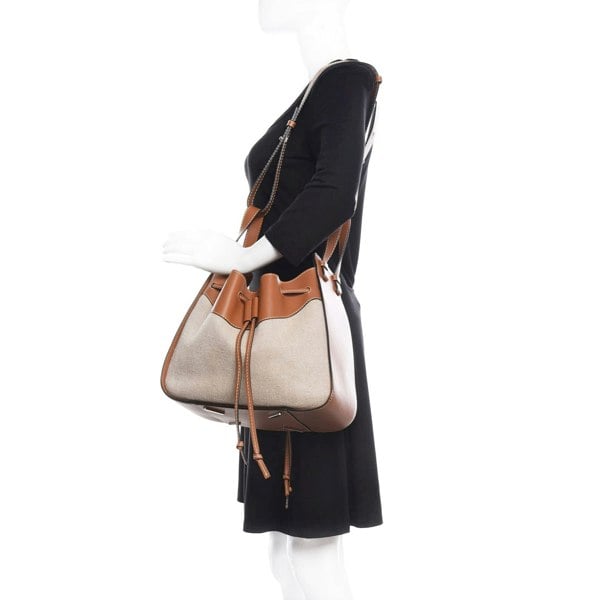 Loewe canvas and tan leather drawstring hammock bag