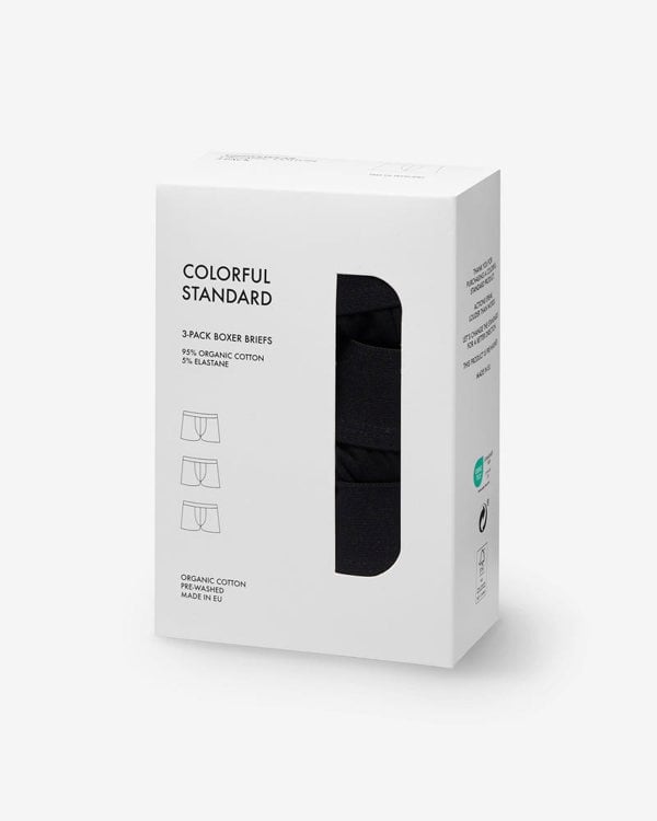 Colorful Standard 3 Pack Mens Organic Boxer Briefs - Deep Black