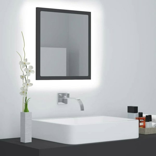 Berkfield LED Bathroom Mirror Grey 40x8.5x37 cm Acrylic