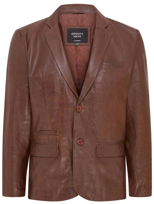 Infinity Leather Mens Slim Leather Italian Blazer Jacket-Somero