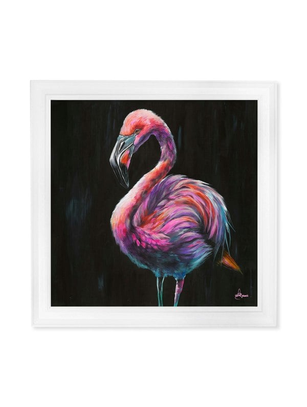 Exceptional Art Flamingo Print 'Florrie' by Amy Ansell - Strong White Square Frame