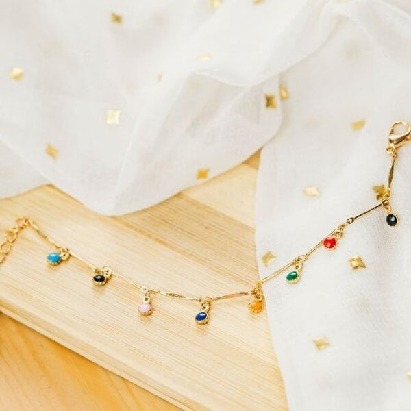 The Colourful Aura Colourful Mama Boho Charm Silver Dangle Dainty Rainbow Anklet