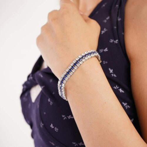 Spero London Blue Tripple Row Sterling Silver Tennis Bracelet