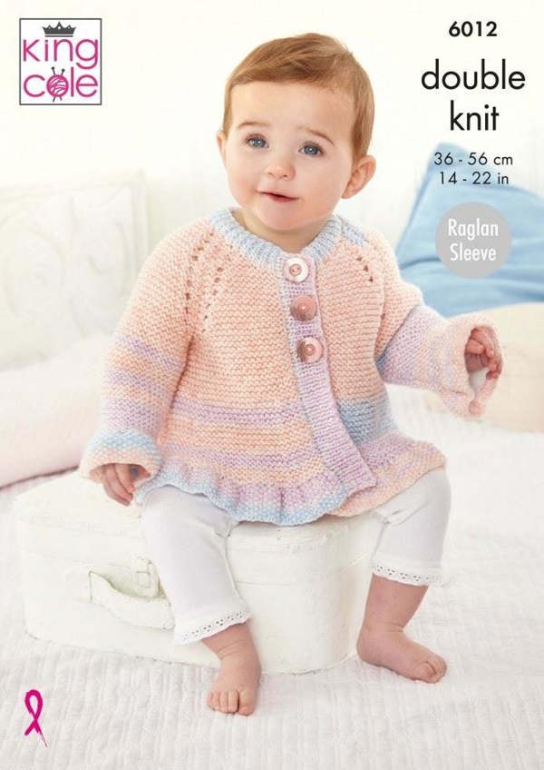 King Cole Baby Pure DK Knitting Pattern 6012, Cardigans, Dresses, Waistcoats for Baby, 14 - 22 Inches