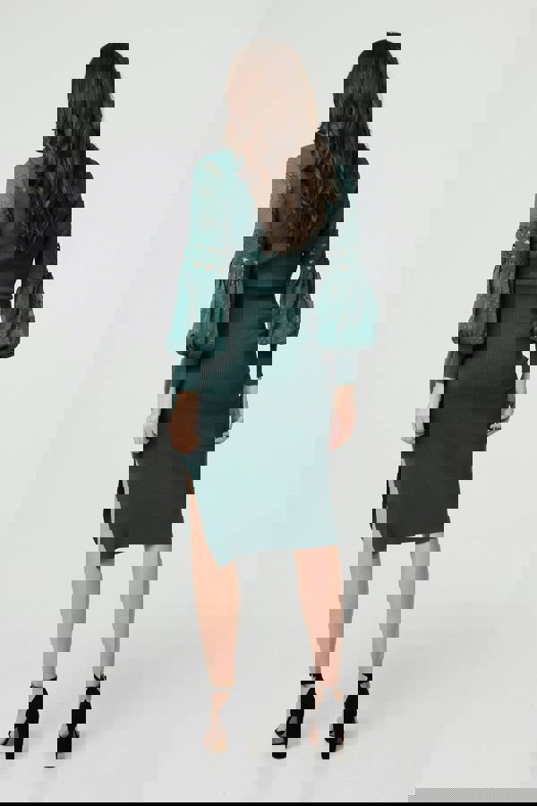 Sage | Long Sheer Sleeve Bodycon Knit Dress

