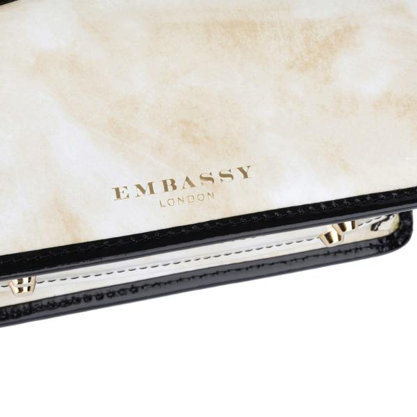 Embassy London Gazelle Mini - White & Black - Women’s mini patent leather top handle & crossbody bag